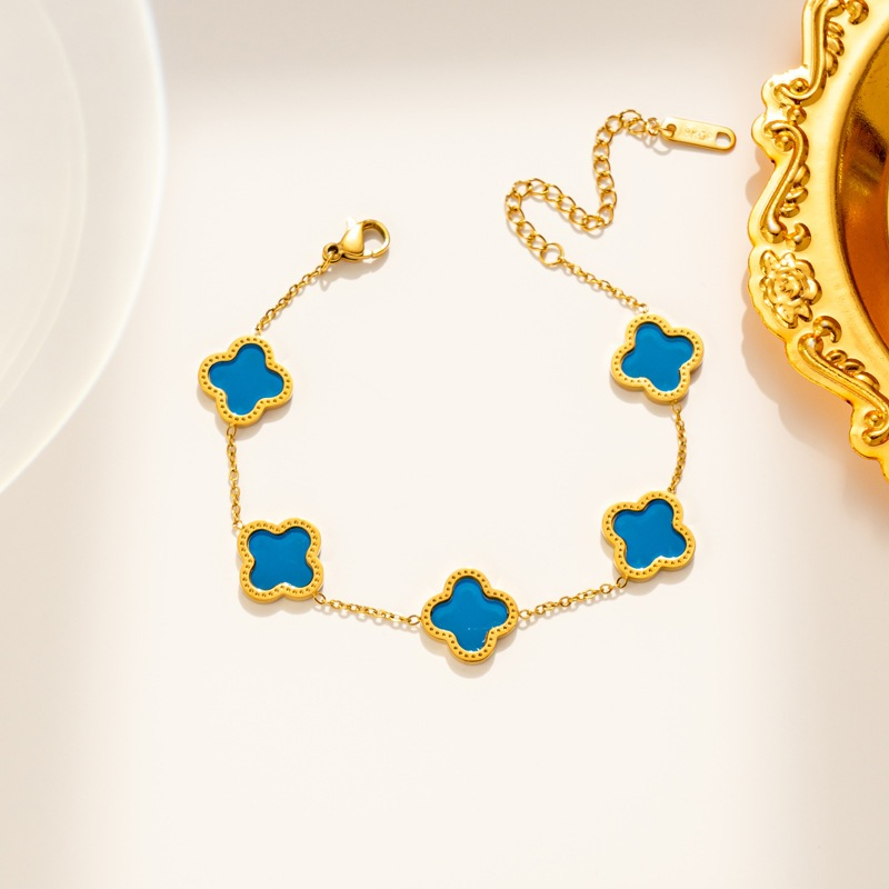 Pulseira Trevo Banhada A Ouro 18K Em Aço Inoxidável