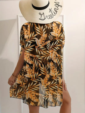 Conjunto Biquíni Preto com Estampa Tropical e Saída Saybeleze costa