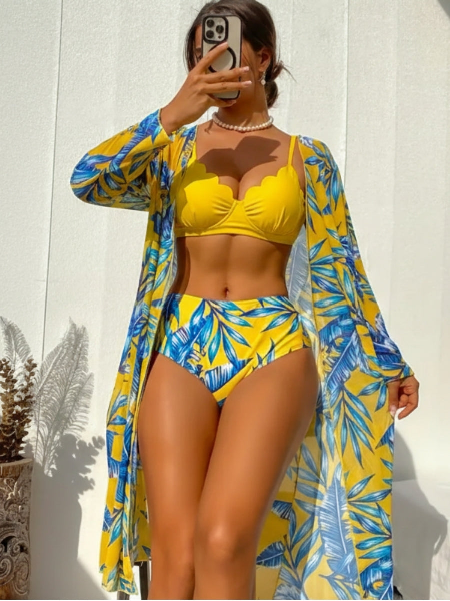 Conjunto Biquíni Amarelo Tropical com Saída Saybeleze modelo frente pose