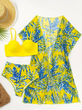 Conjunto Biquíni Amarelo Tropical com Saída Saybeleze