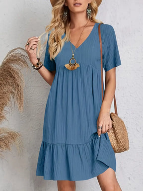 vestido feminino soltinho com babado na barra saybeleze cor  azul