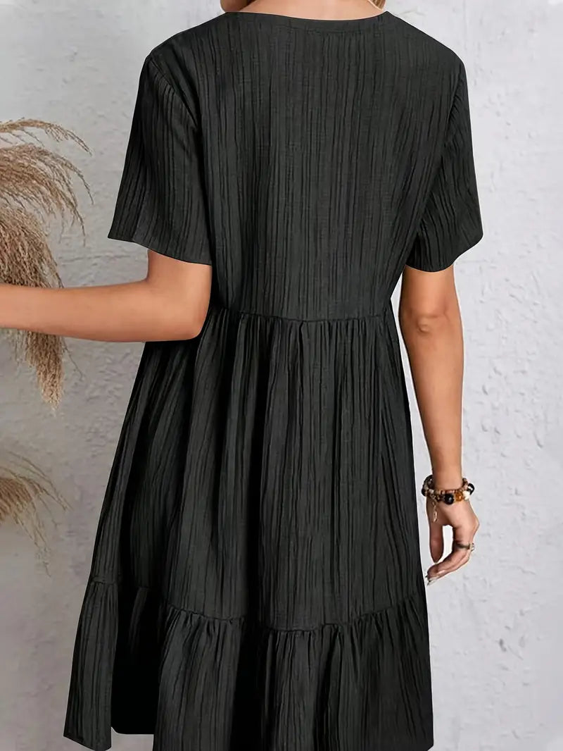 vestido feminino soltinho com babado na barra saybeleze cor preto costas