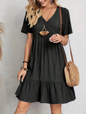 vestido feminino soltinho com babado na barra saybeleze cor preto