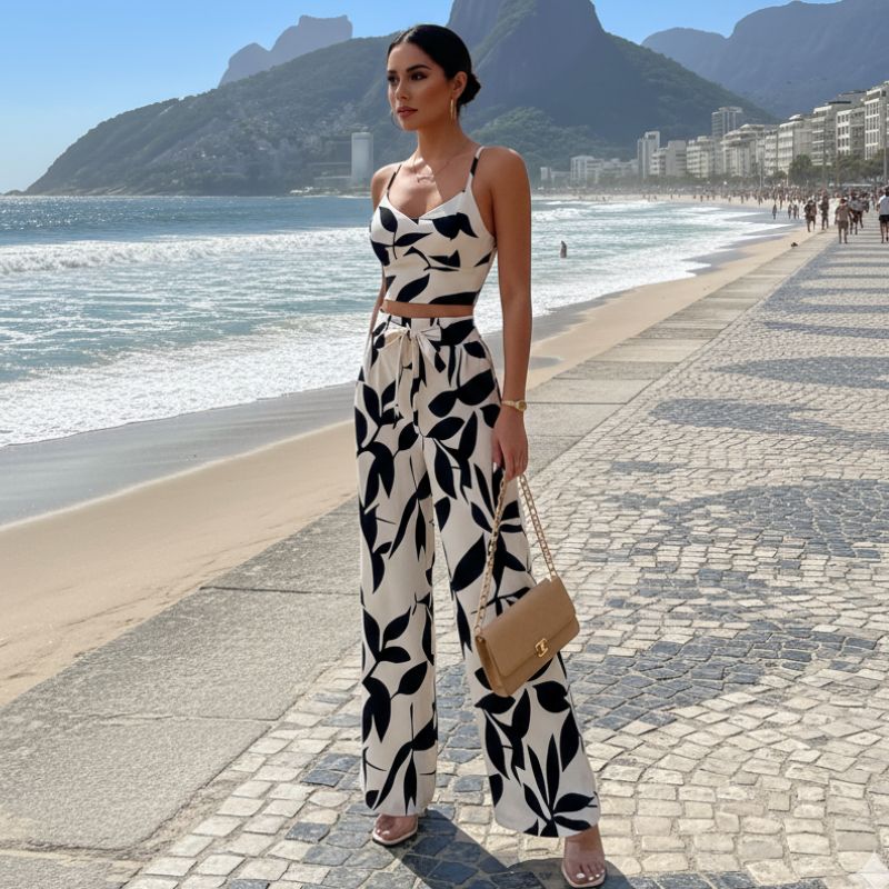 Conjunto Feminino Estampado Preto e Branco