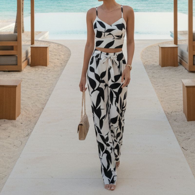 Conjunto Feminino Estampado Preto e Branco