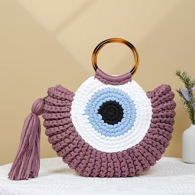 Bolsa Feminina Artesanal em Crochê Olho Grego Luxo Verão