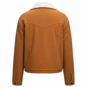 Jaqueta Feminina de Veludo Cotelê Caramelo com Forro de Pelo – Estilo Casual Inverno