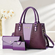 kit de bolsas femininas croco dourado estilo sofisticado roxo