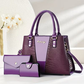 kit de bolsas femininas croco dourado estilo sofisticado roxo