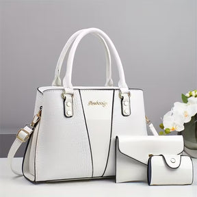 kit exclusive luxo milão 3 em 1 bolsa verniz croco branco