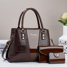 kit de bolsas femininas croco dourado estilo sofisticado coffe