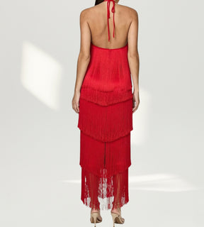 Detalhe das costas nuas e amarração sofisticada do vestido de festa exclusivo Saybeleze.