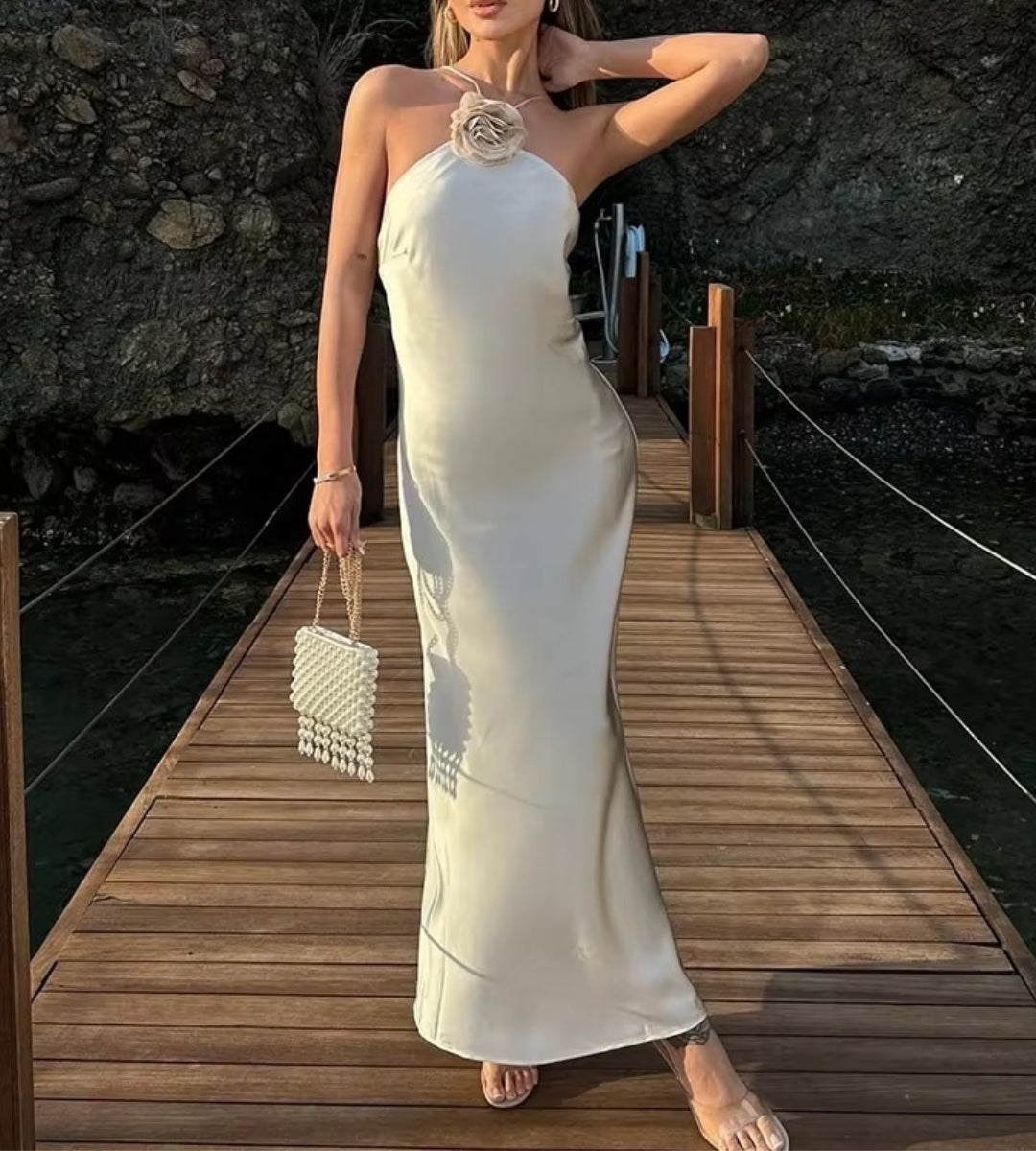 Vestido Longo Granada Branco com estampa