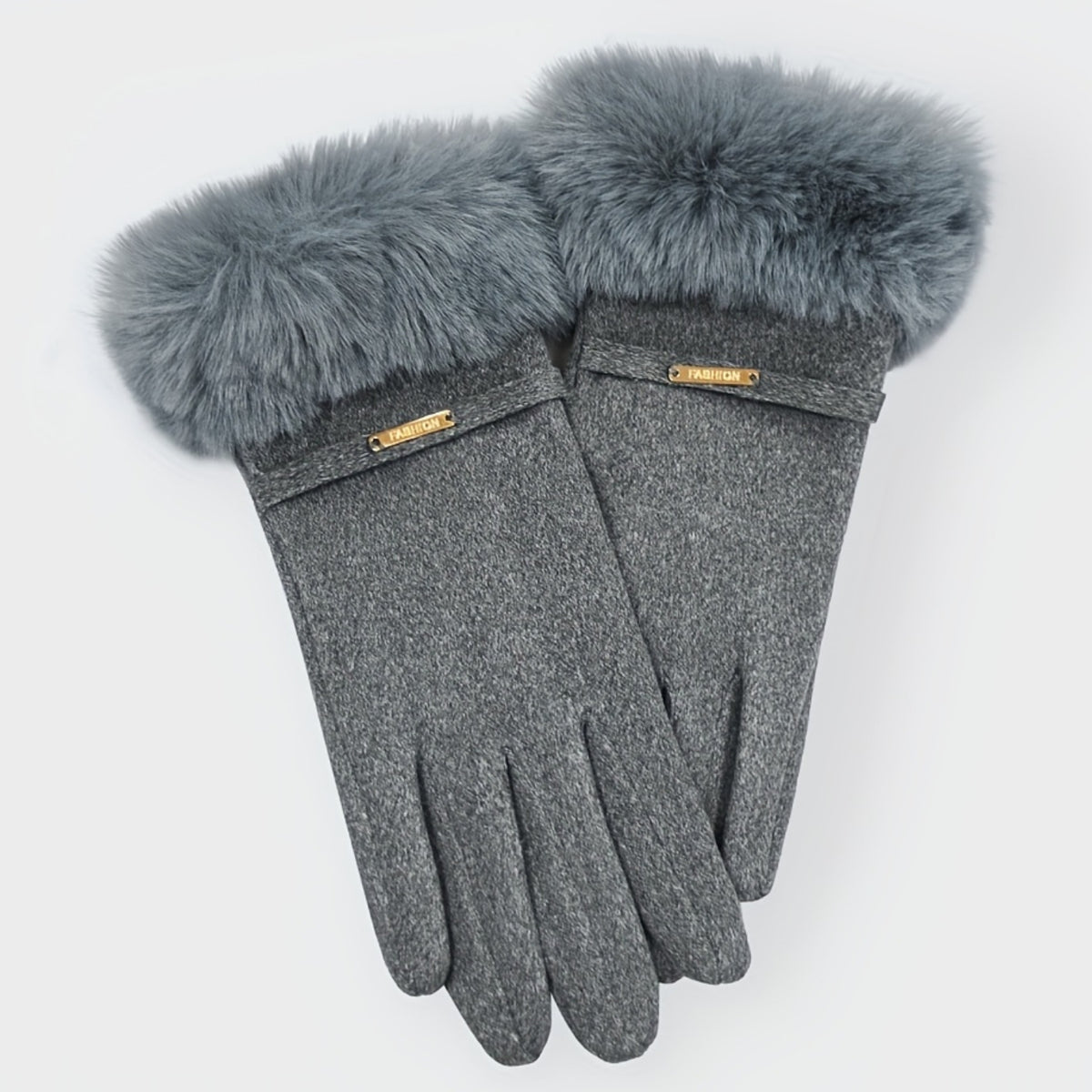 luva feminina cinza com pelúcia volumosa premium ideal para inverno sofisticado e elegante