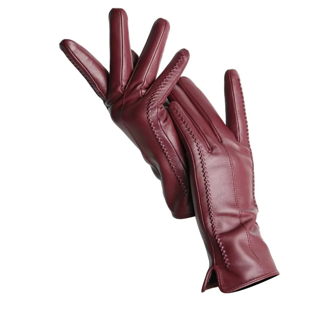 luva feminina bordeaux em couro premium vista frontal com acabamento elegante e sofisticado