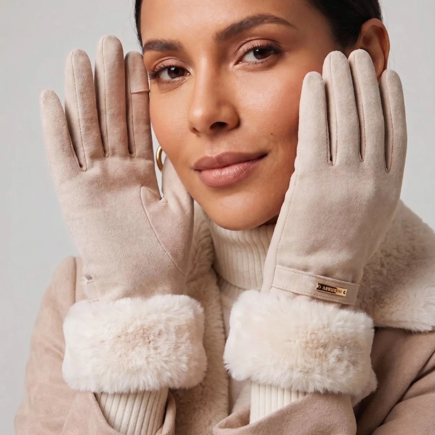 luva feminina bege destacando costura e design sofisticado para inverno