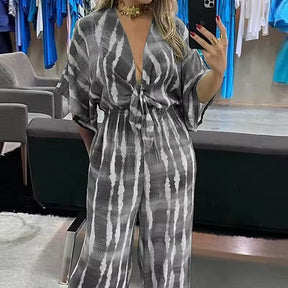 macacão feminino pantalona cinza tie-dye elegante