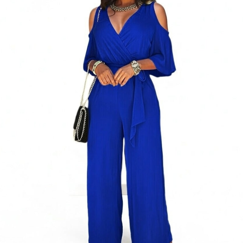 macacao feminino longo azul moderno V transpassado e modelagem