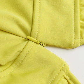 macacao feminino longo gola alta amarelo detalhes 