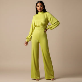 macacão feminino amarelo longo com mangas bufantes e modelagem sofisticada amarelo
