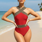 maiô feminino praia luxo vermelho cintura marcada