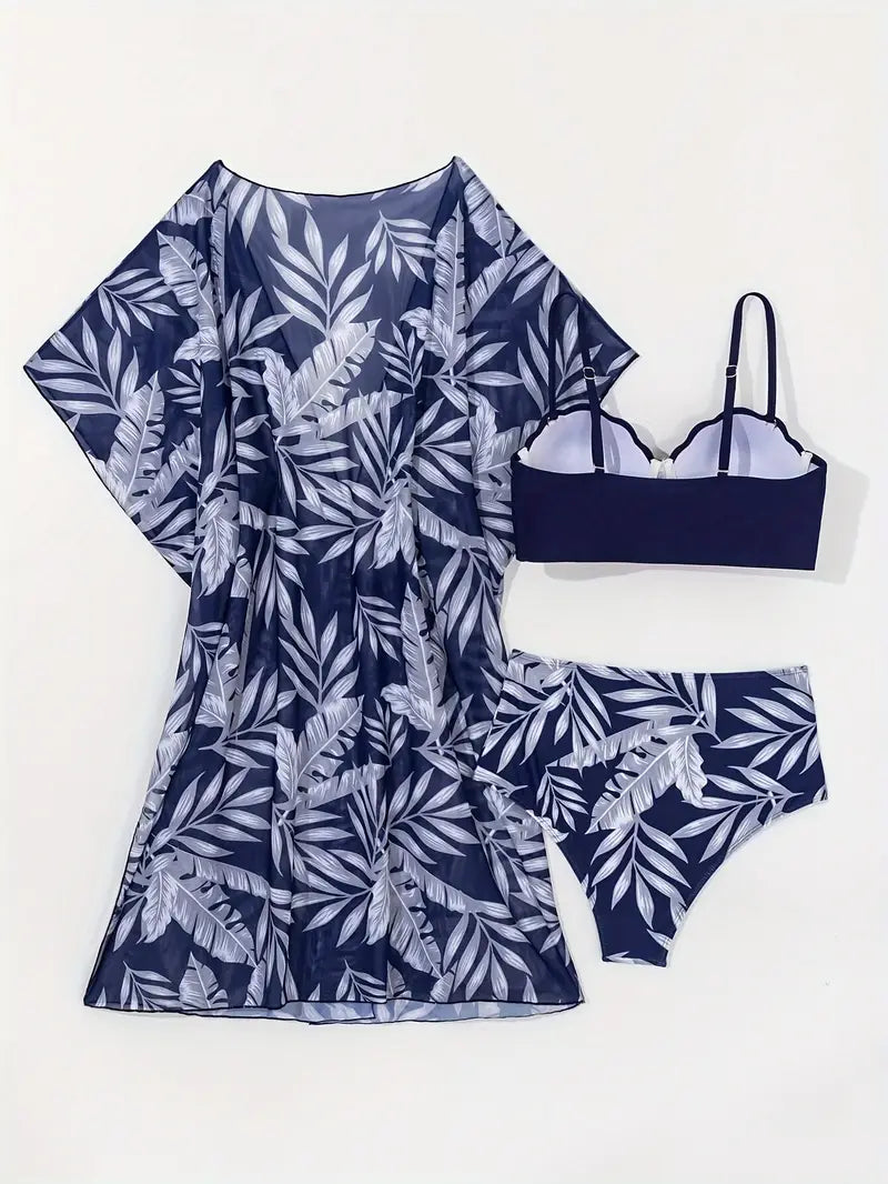 conjunto biquíni azul marinho feminino com top estruturado