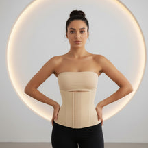 cinta modeladora bege feminina com fecho triplo