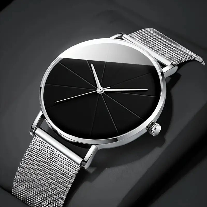Relógio Feminino Minimal Black Mesh – Modern Elegance
