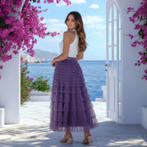 Saia Longa de Tule Lilás com Babados