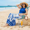 alt="Saia feminina longa estampada azul com folhagem charmosa e confortável"
