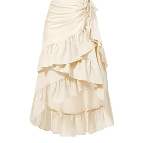 Saia feminina midi assimétrica com babados e amarração Eternal Grace
