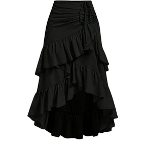 Saia Midi Preta com Babados Assimétricos