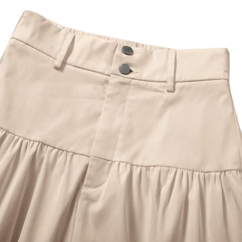 Saia evasê feminina midi bege cintura alta