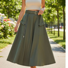 Saia Midi Longa Feminina Verde Militar - Saybeleze