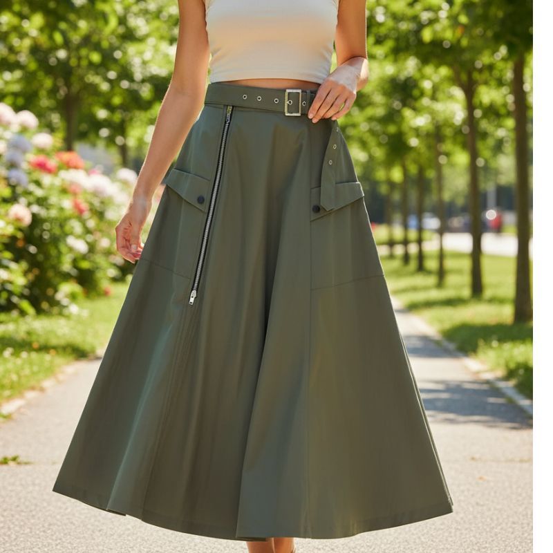Saia Midi Longa Feminina Verde Militar - Saybeleze