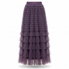Saia Longa de Tule Lilás com Babados