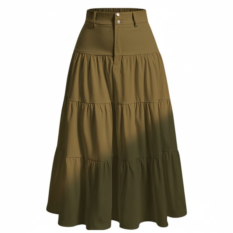 alt="Saia midi feminina verde evasê casual confortável ideal para o dia a dia"