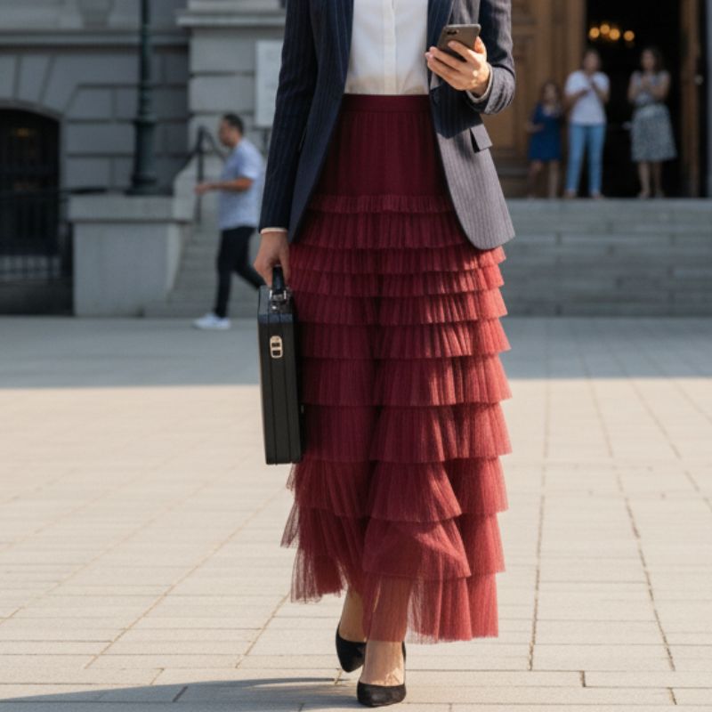 Saia Longa de Tule Vermelha - Glamour e Movimento para Ocasiões Especiais