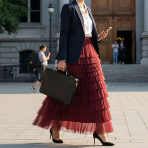 Saia Longa de Tule Vermelha - Glamour e Movimento para Ocasiões Especiais