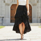 Saia Midi Preta com Babados Assimétricos