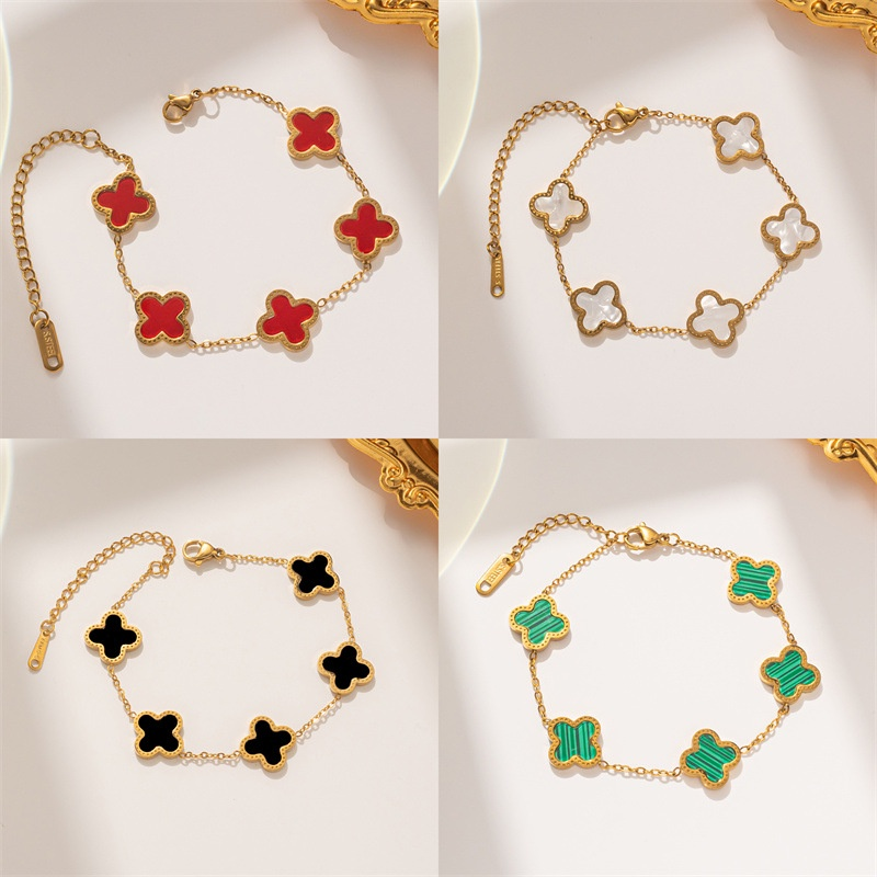 Pulseira Trevo Banhada A Ouro 18K Em Aço Inoxidável , Não Desbota Quando Exposta À Água