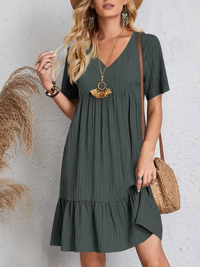 vestido feminino soltinho com babado na barra saybeleze cor cinza