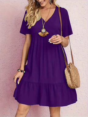 vestido feminino soltinho com babado na barra saybeleze cor roxo