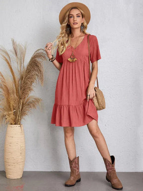 vestido feminino soltinho com babado na barra saybeleze cor vermelho