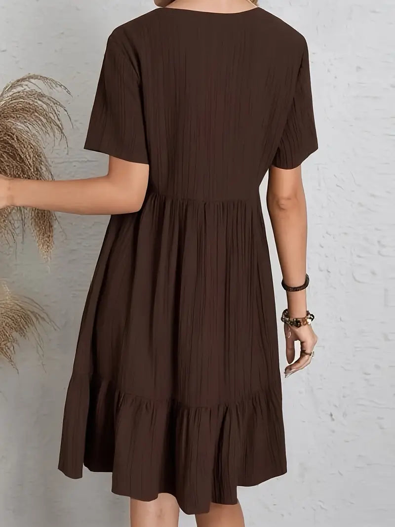 vestido feminino soltinho com babado na barra saybeleze cor marrom costas