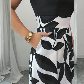 vestido social feminino longo black and white com cintura marcada