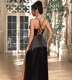 Vestido Feminino Longo de Cetim Elástico com Fenda - Saybeleze